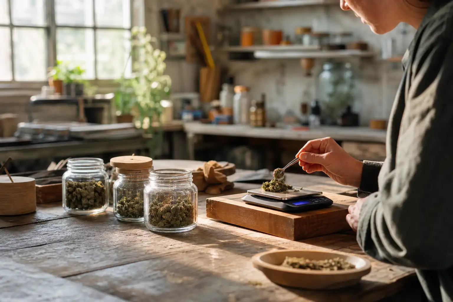 Quelqu'un dose quelque chose, autour d'actualités cbd moment, dans un atelier.